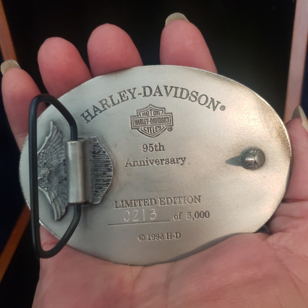 Harley-Davidson 95th Anniversary Buckle, Key Fob, & Pin Set #213 Of 5,000 NIB - Picture 5 of 8